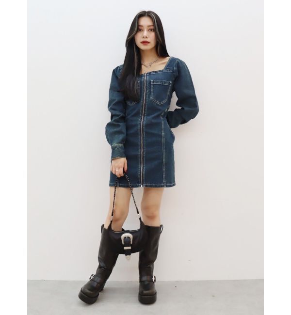 EVRIS「スクエアネックデニムミニワンピース」|ワンピース|