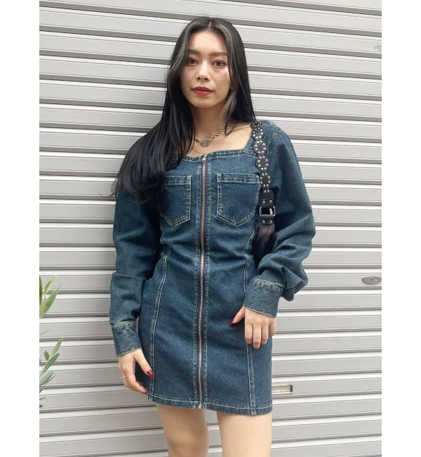 EVRIS「スクエアネックデニムミニワンピース」|ワンピース|