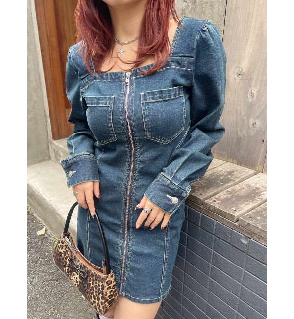 EVRIS「スクエアネックデニムミニワンピース」|ワンピース|