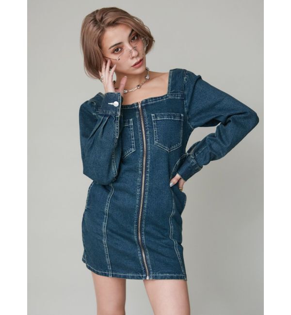 EVRIS「スクエアネックデニムミニワンピース」|ワンピース|