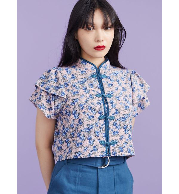 jouetie「ハーフスリーブショルダーフリルショートチャイナシャツ」|シャツ・ブラウス|
