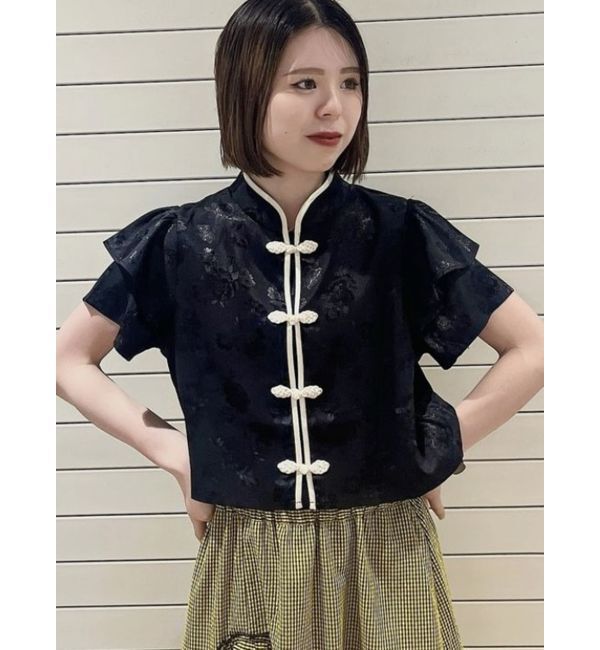 jouetie「ハーフスリーブショルダーフリルショートチャイナシャツ」|シャツ・ブラウス|ブラック