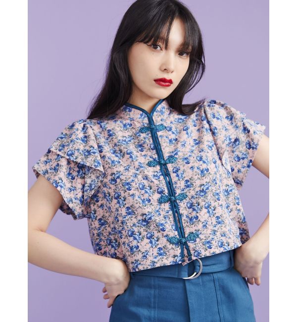 jouetie「ハーフスリーブショルダーフリルショートチャイナシャツ」|シャツ・ブラウス|ピンク