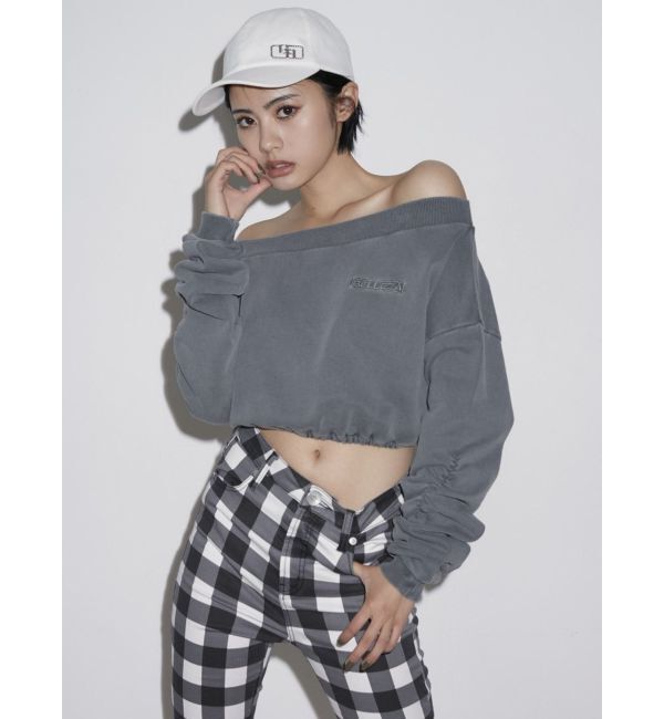 GYDA「アームギャザーピグメントオフショル ショートスウェットトップス」|Tシャツ・カットソー|