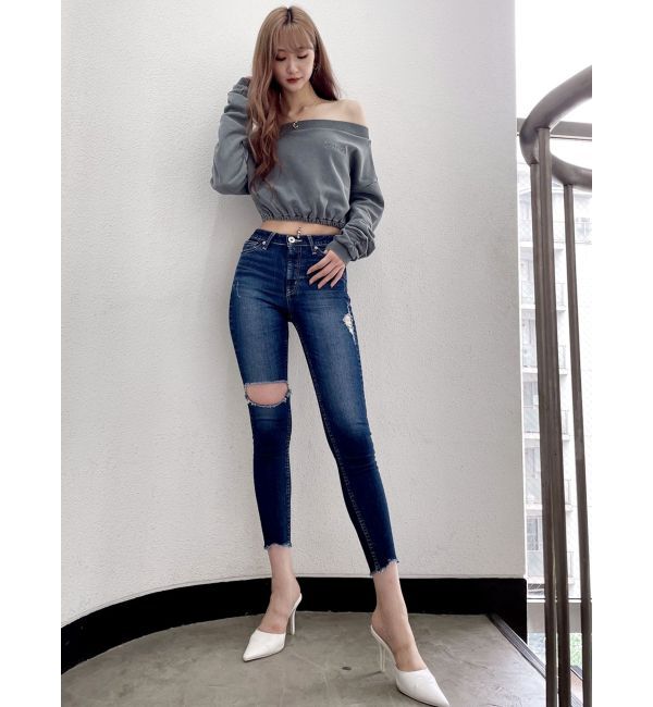 GYDA「アームギャザーピグメントオフショル ショートスウェットトップス」|Tシャツ・カットソー|