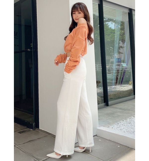 GYDA「アームギャザーピグメントオフショル ショートスウェットトップス」|Tシャツ・カットソー|