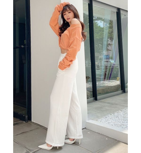 GYDA「アームギャザーピグメントオフショル ショートスウェットトップス」|Tシャツ・カットソー|