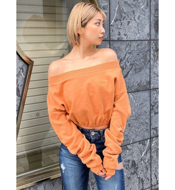 GYDA「アームギャザーピグメントオフショル ショートスウェットトップス」|Tシャツ・カットソー|