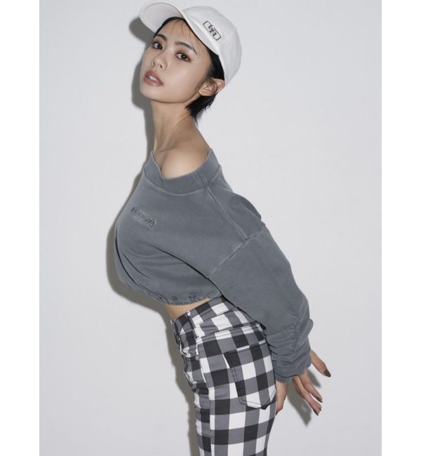 GYDA「アームギャザーピグメントオフショル ショートスウェットトップス」|Tシャツ・カットソー|