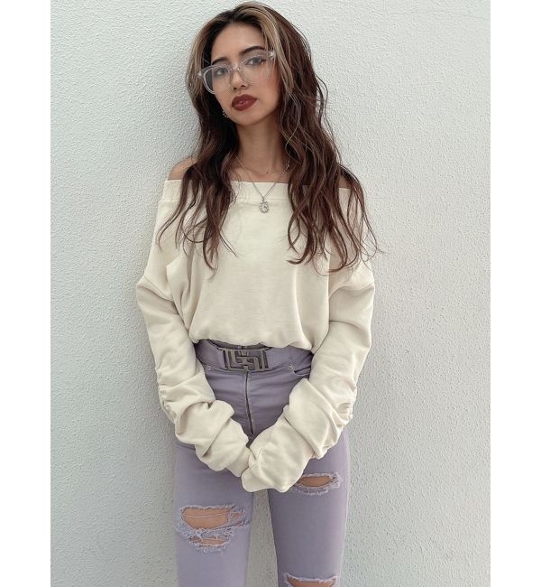 GYDA「アームギャザーピグメントオフショル ショートスウェットトップス」|Tシャツ・カットソー|