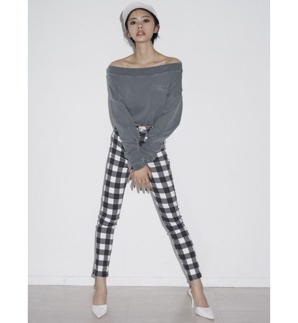 GYDA「アームギャザーピグメントオフショル ショートスウェットトップス」|Tシャツ・カットソー|