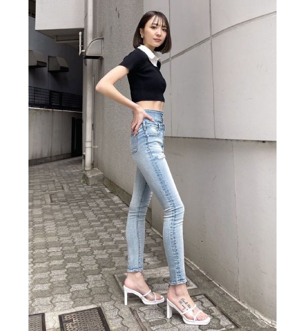 GYDA「ドッキングハーフスリーブショートニットTOPS」|ニット・セーター|