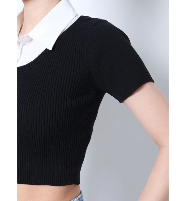 GYDA「ドッキングハーフスリーブショートニットTOPS」|ニット・セーター|