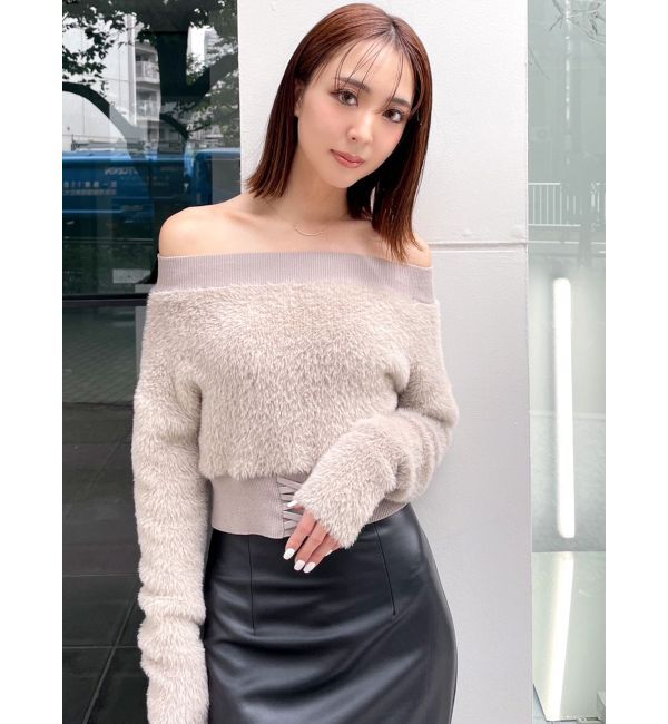 GYDA「2WAYウエストレースアップオフショルニットトップス」|ニット・セーター|