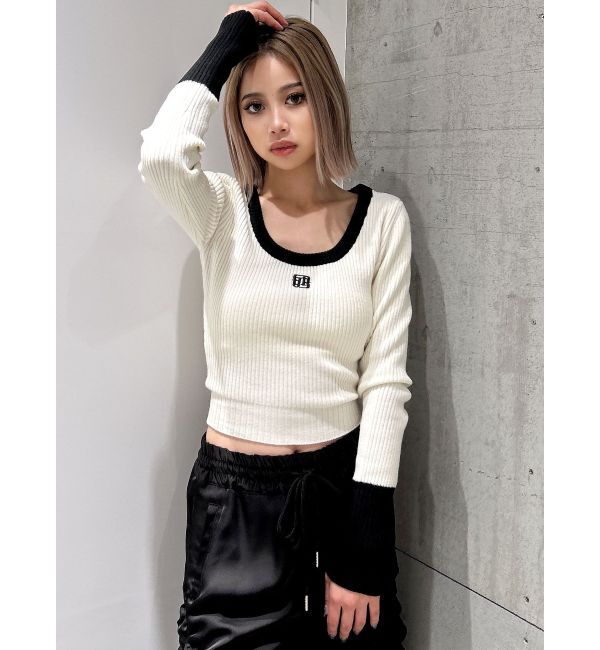 GYDA「GYGYバイカラーニットトップス」|ニット・セーター|アイボリー