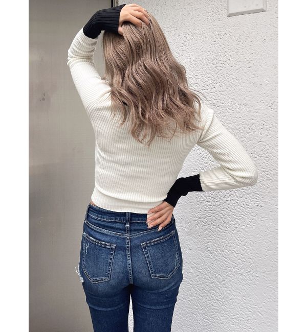 GYDA「GYGYバイカラーニットトップス」|ニット・セーター|