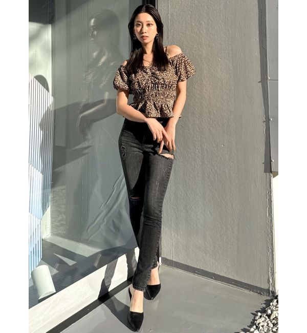 GYDA「ミドルウエストSIDE RIPPEDスキニーデニムパンツ」|デニム|