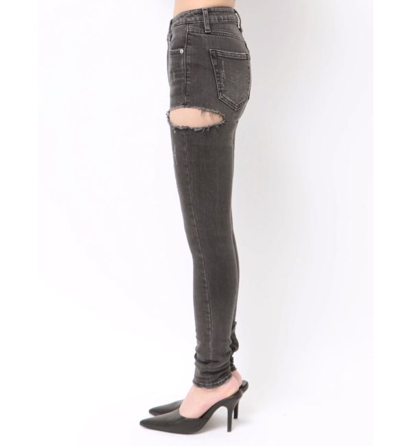 GYDA「ミドルウエストSIDE RIPPEDスキニーデニムパンツ」|デニム|