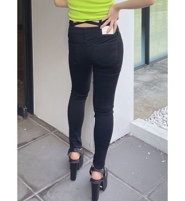 GYDA「ハイウエストウエストクロススキニーデニムパンツ」|デニム|ブラック