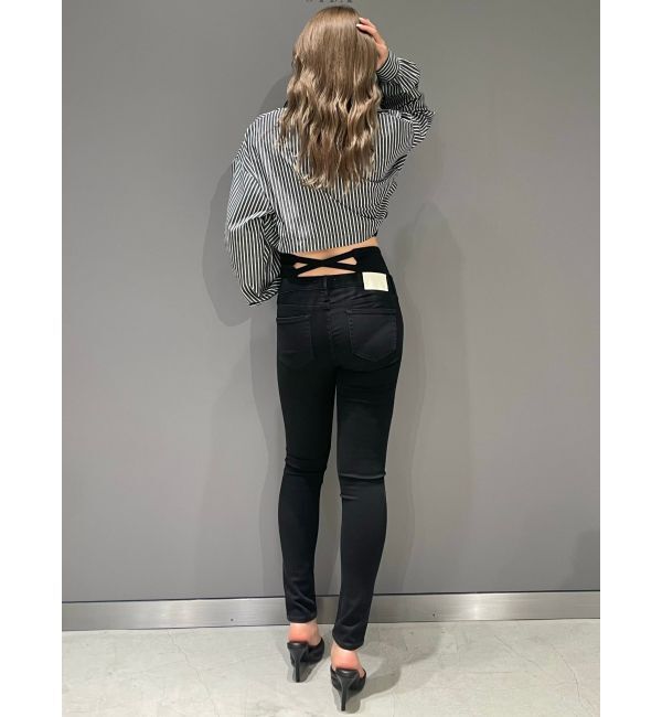 GYDA「ハイウエストウエストクロススキニーデニムパンツ」|デニム|