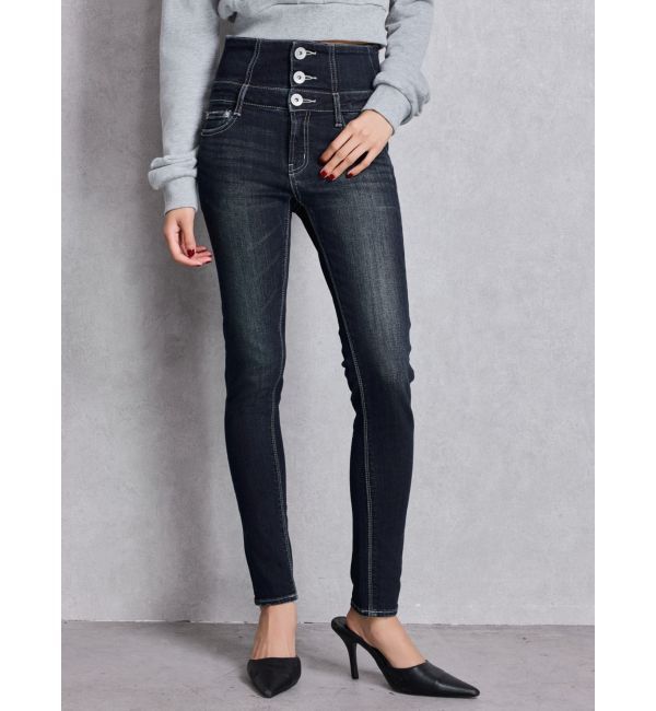 GYDA「ハイウエストウエストクロススキニーデニムパンツ」|デニム|