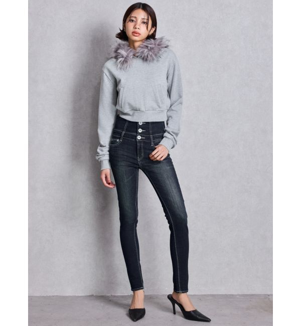 GYDA「ハイウエストウエストクロススキニーデニムパンツ」|デニム|