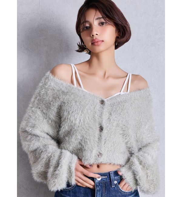 GYDA「ラメシャギーニットカーディガン」|カーディガン|ベージュ