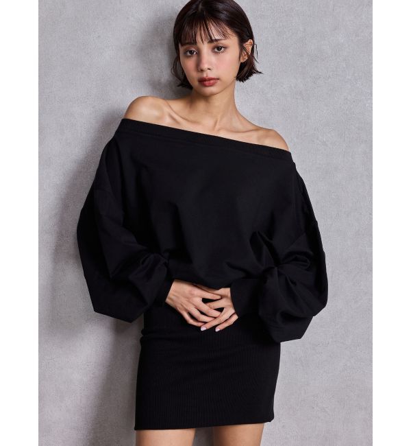 GYDA「GGドッキングオフショルスウェットワンピース」|ワンピース|ブラック