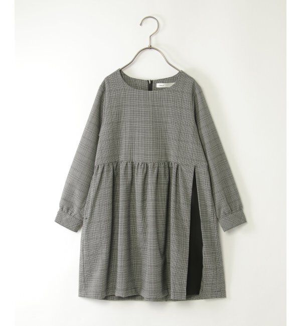 ikka kids「9分袖サイド切り替えチェックワンピース（120~160cm）」|スカート|