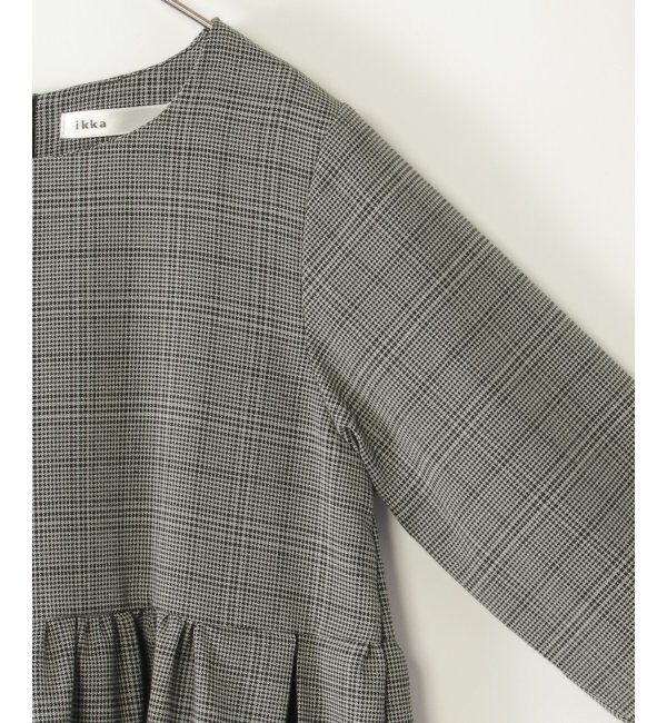 ikka kids「9分袖サイド切り替えチェックワンピース（120~160cm）」|スカート|