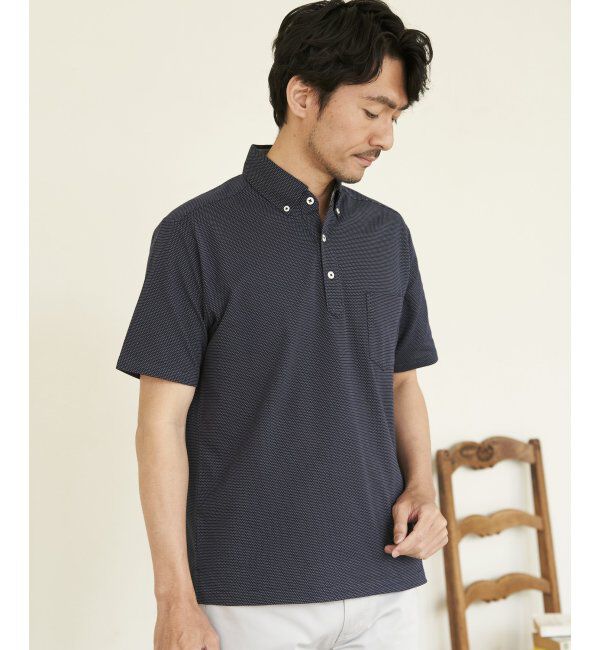 IKKA LOUNGE「【吸水速乾／イージーケア】ボタンダウンポロシャツ」|Tシャツ・カットソー|ネイビーブルー
