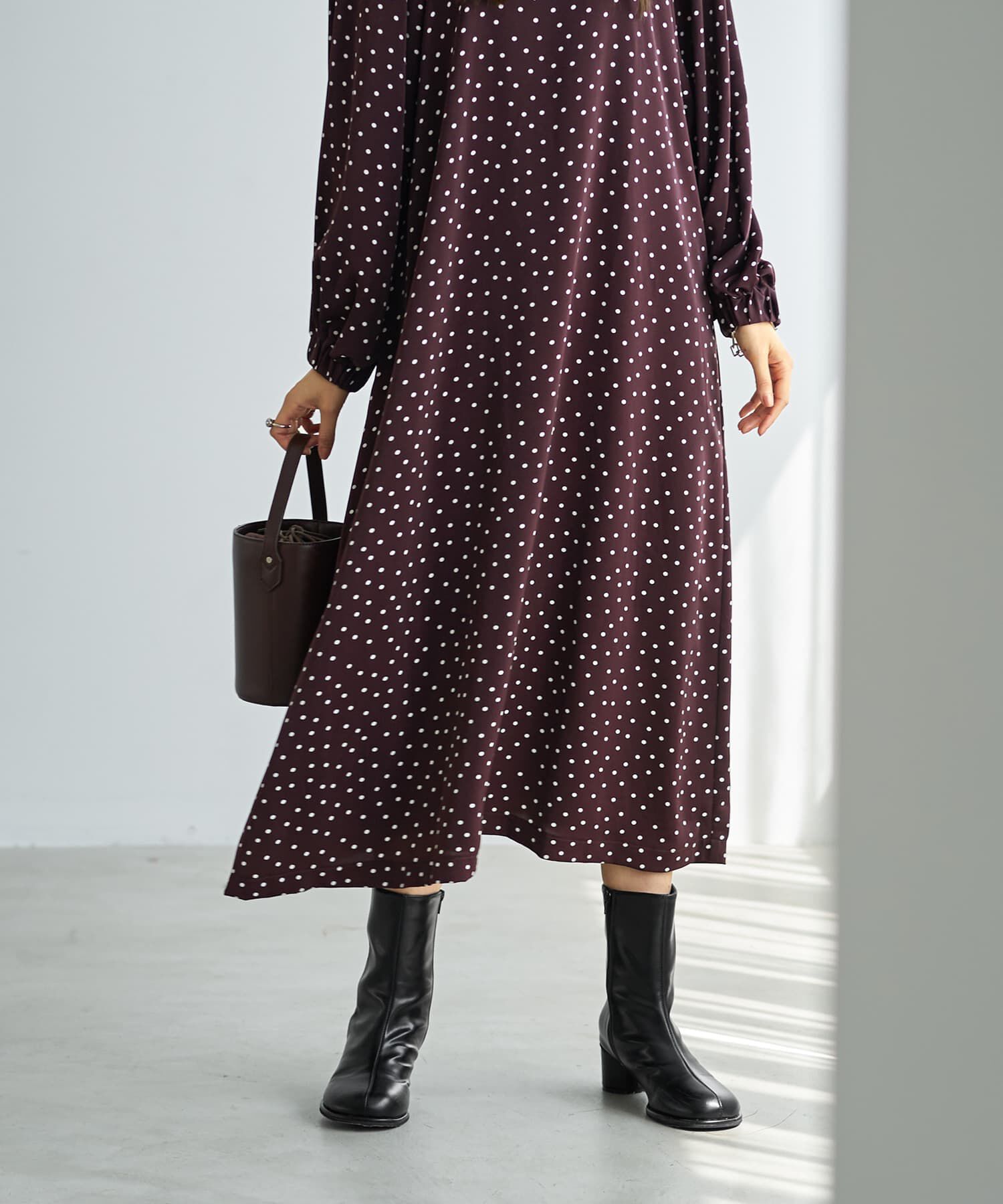 STYLE DELI「ドット柄スクエアネックワンピ―ス」|ワンピース|