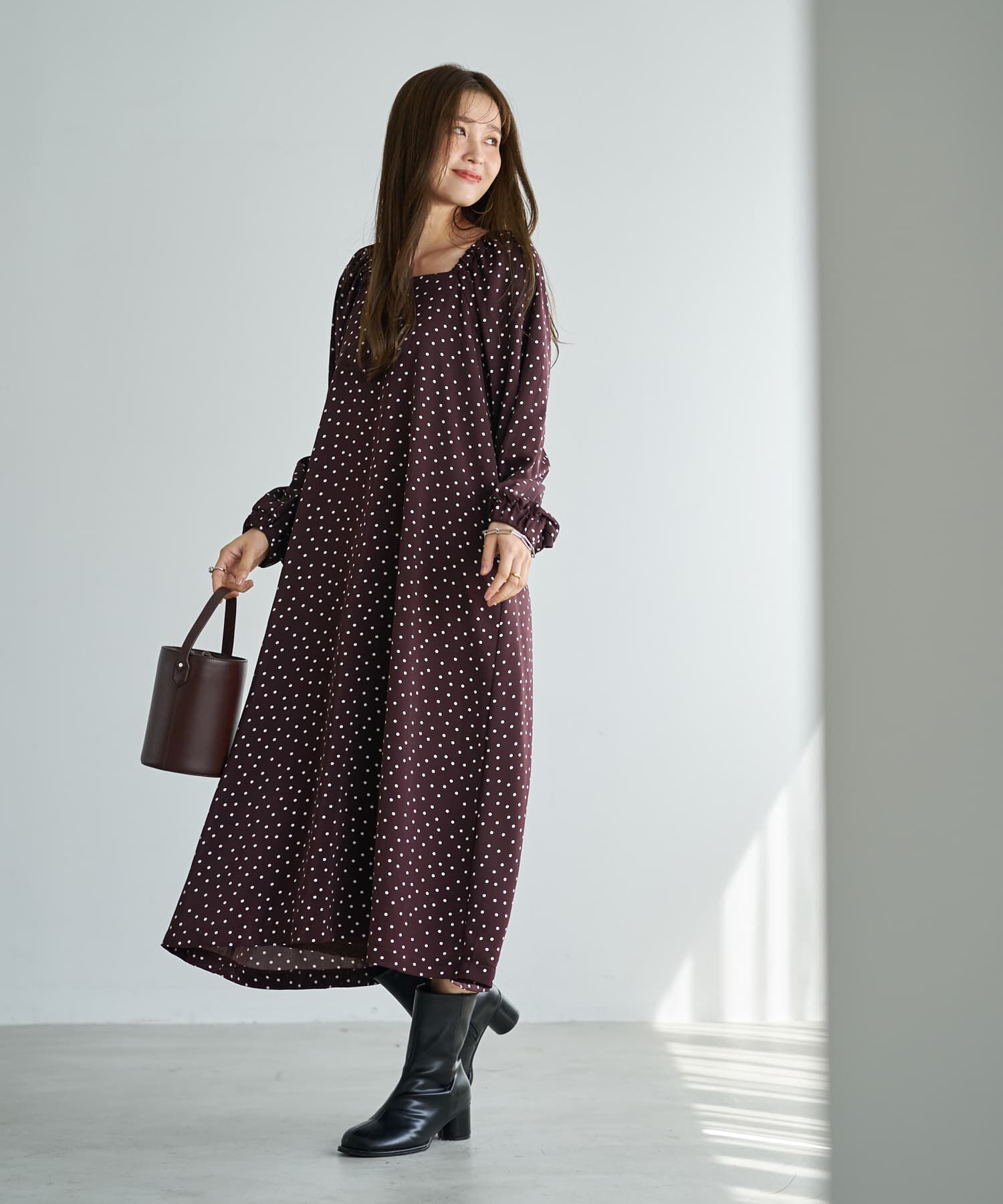 STYLE DELI「ドット柄スクエアネックワンピ―ス」|ワンピース|