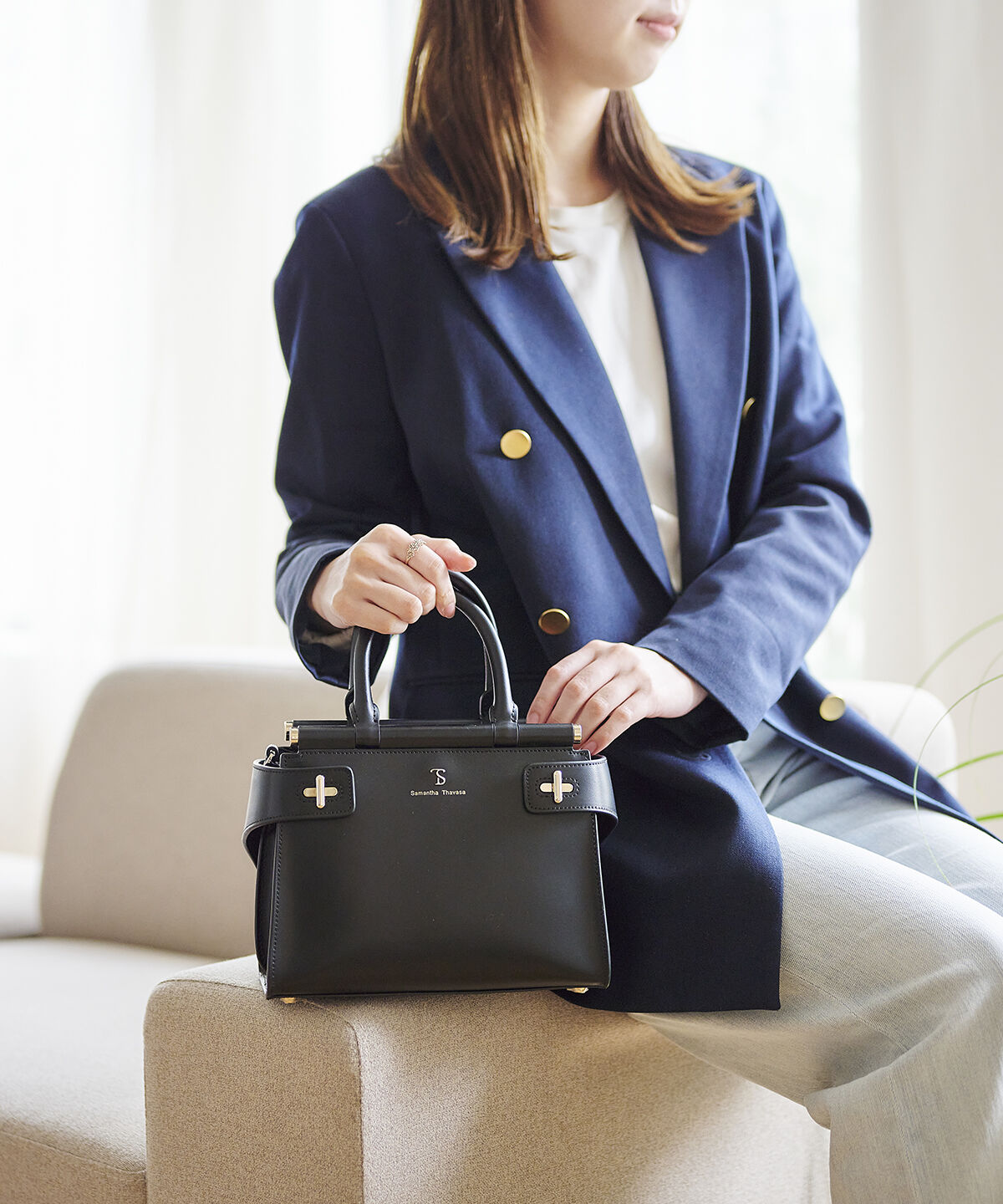 Samantha Thavasa「ゴールド金具スプリットレザーハンドバッグ」|ハンドバッグ|