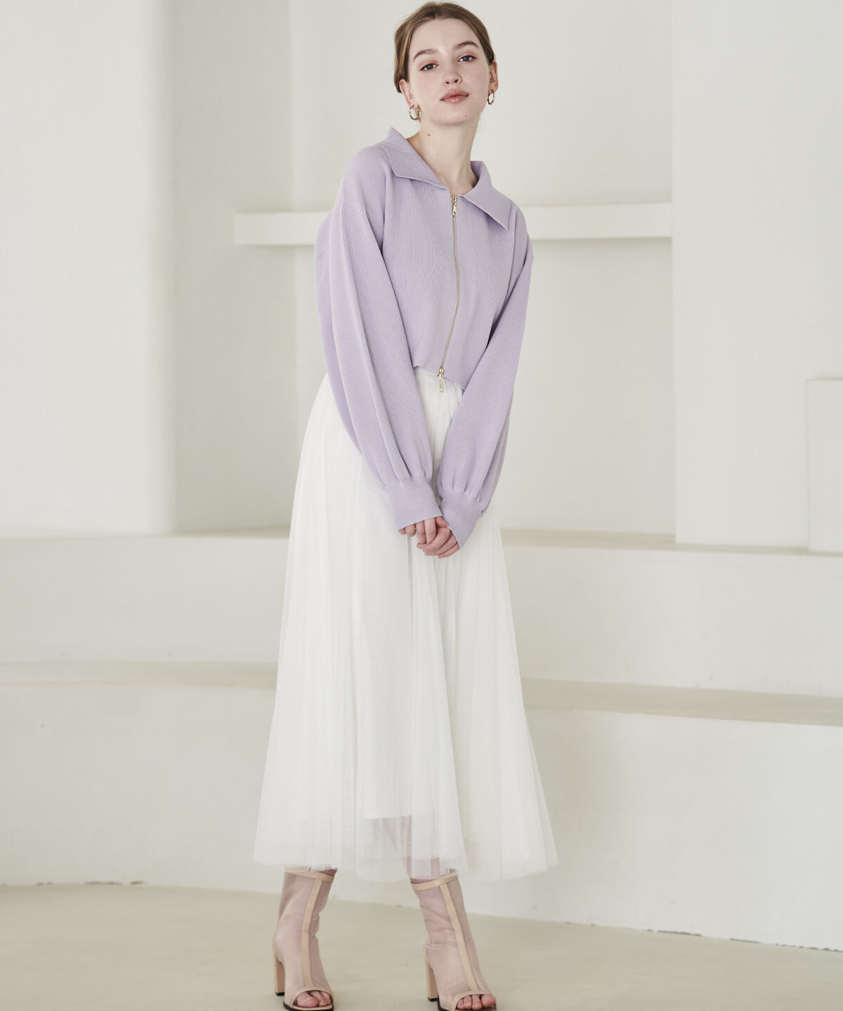 アンドクチュール「ダブルジップ片畦ニットブルゾン」|カーディガン|