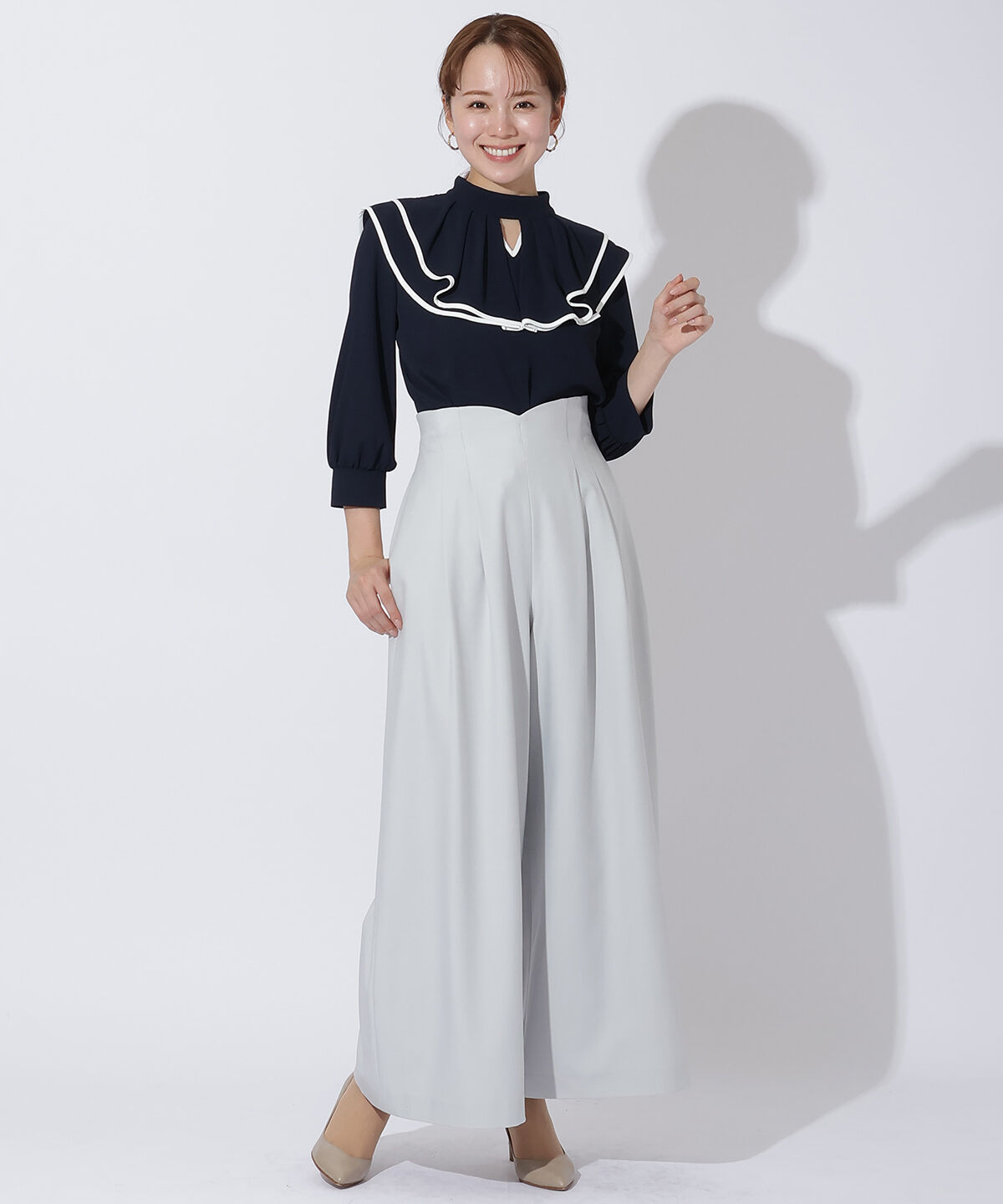 アンドクチュール「配色フリルケープブラウス」|シャツ・ブラウス|