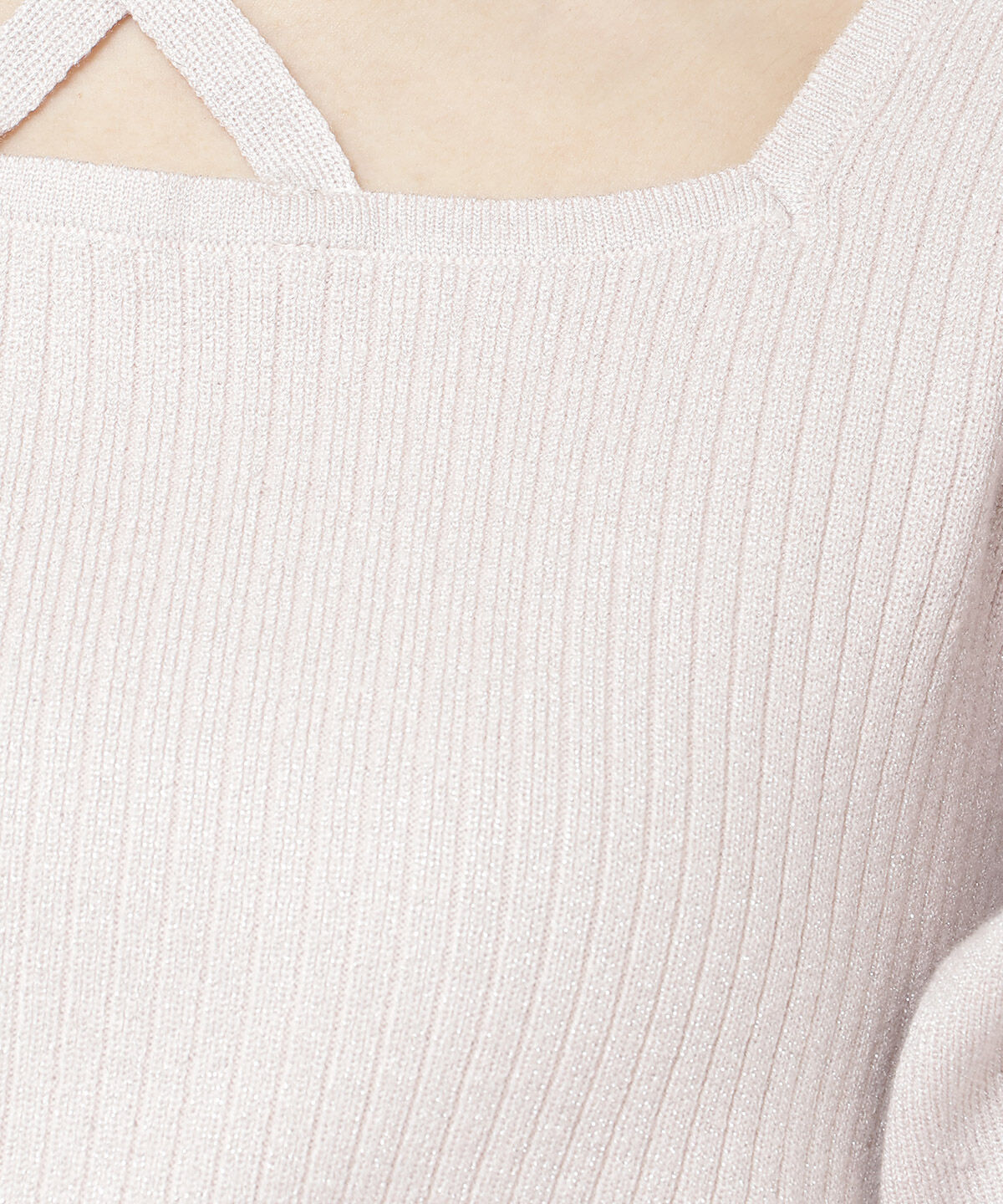 アンドクチュール「スクエアネック袖ギャザーラメプルオーバー」|ニット・セーター|