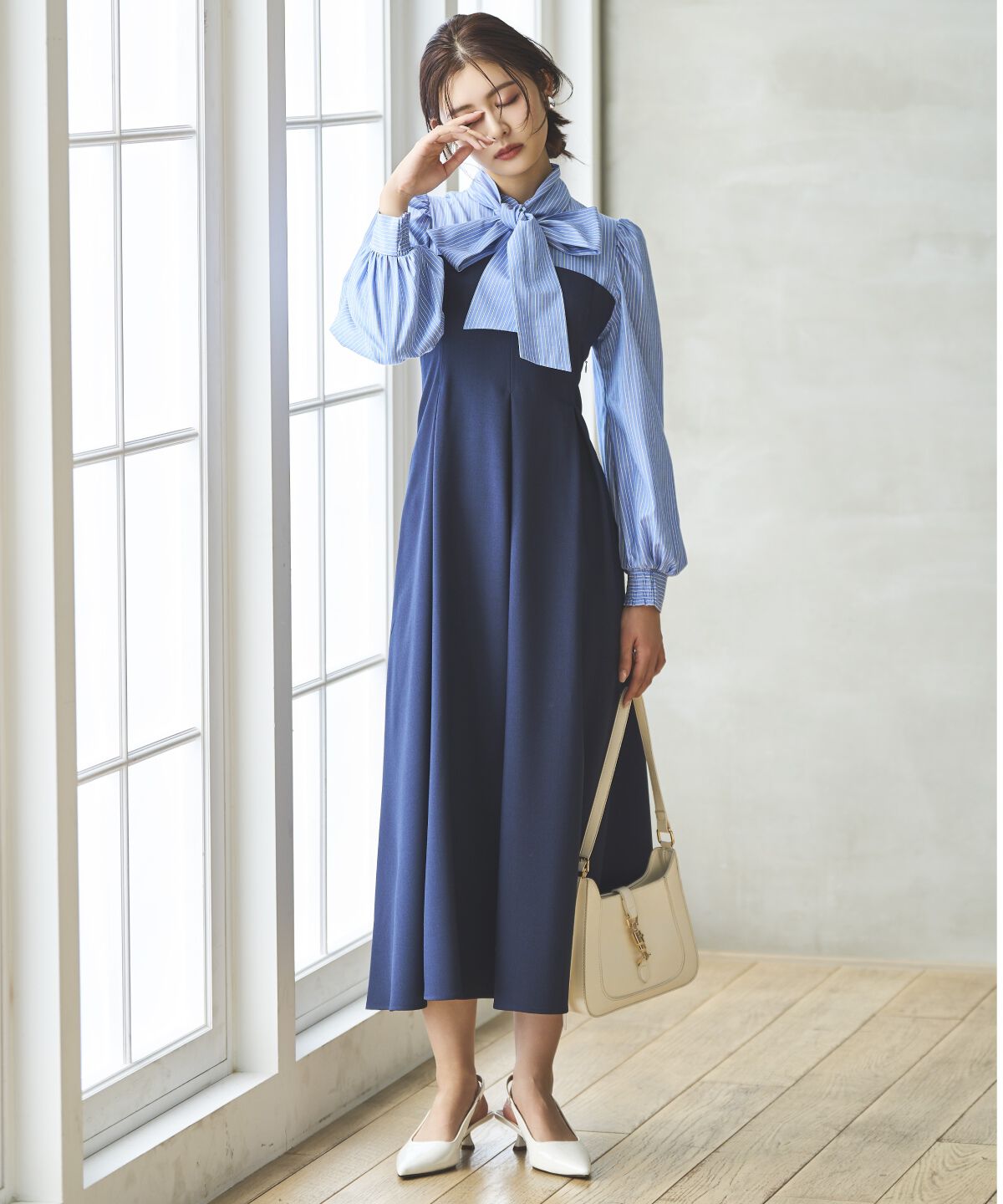 アンドクチュール「ヨーク切替リボンタイワンピース」|ワンピース|