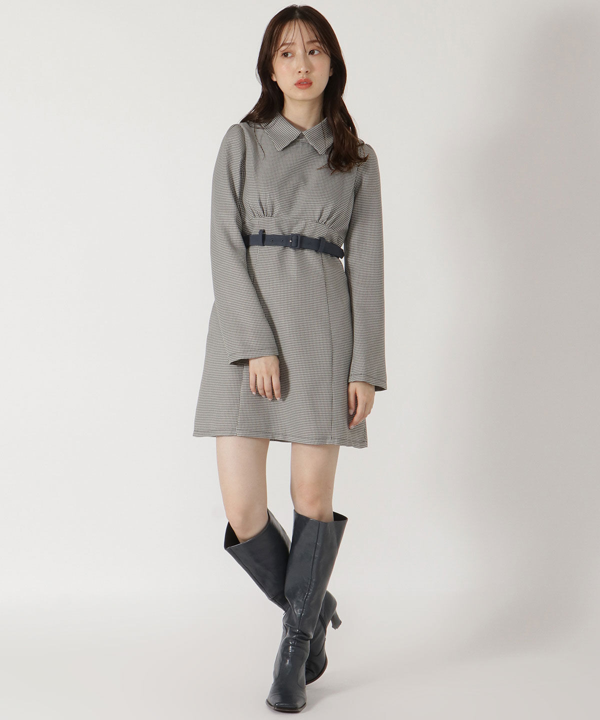 REDYAZEL「千鳥柄シャツ衿タイトミニワンピース」|ワンピース|