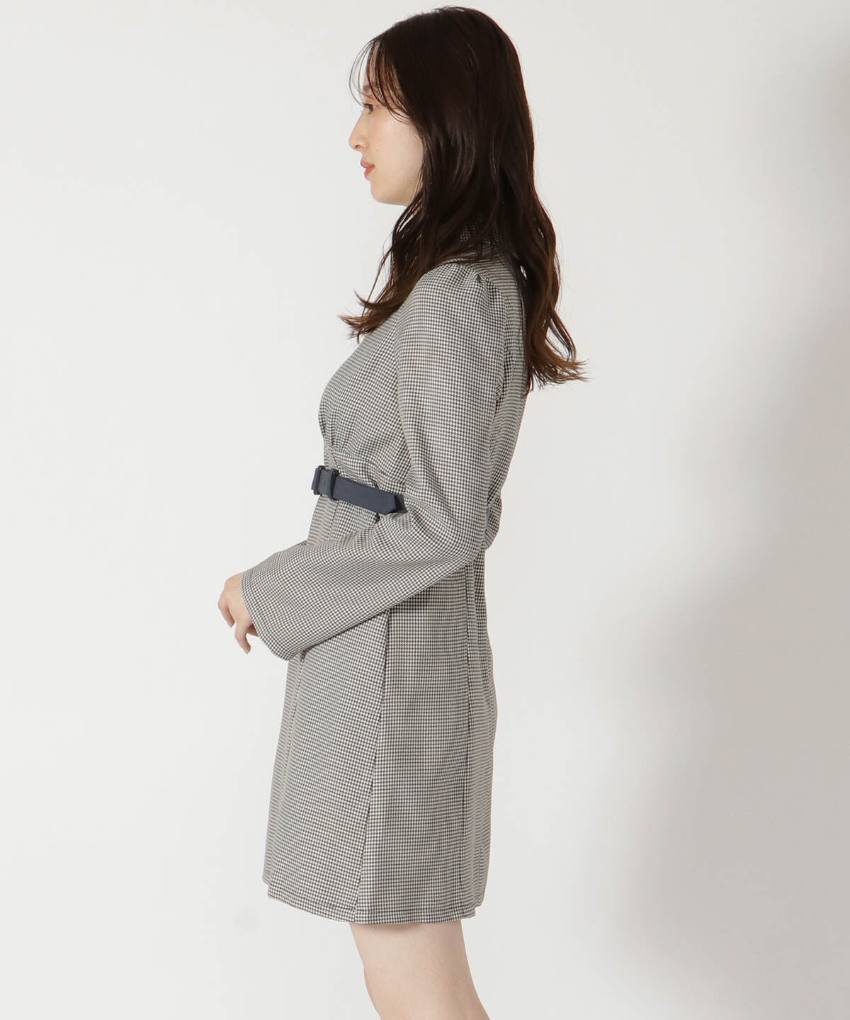 REDYAZEL「千鳥柄シャツ衿タイトミニワンピース」|ワンピース|