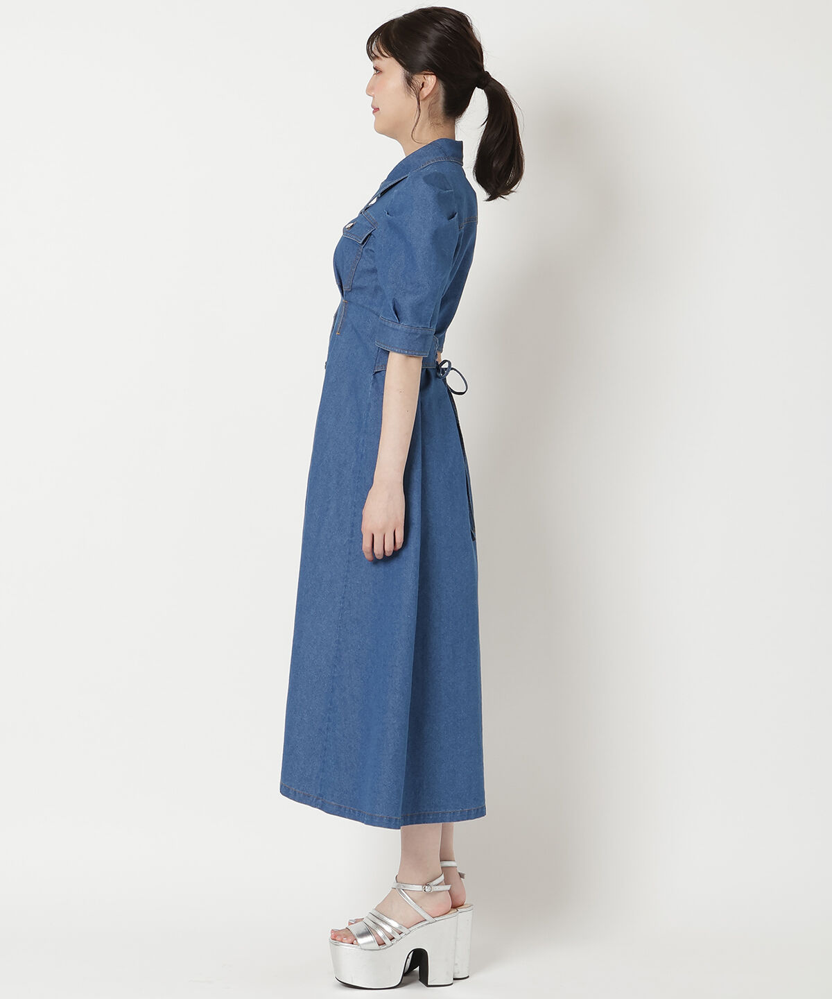 REDYAZEL「デニムポケットパワショルロングワンピース」|ワンピース|