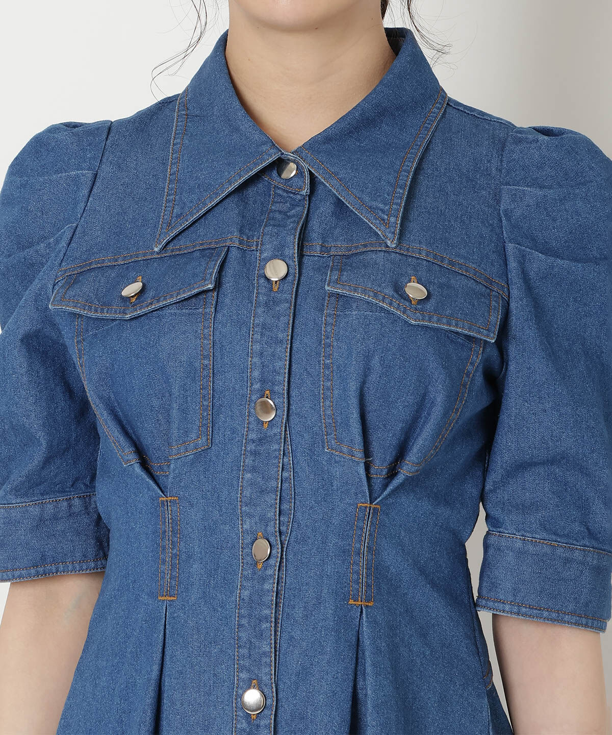 REDYAZEL「デニムポケットパワショルロングワンピース」|ワンピース|