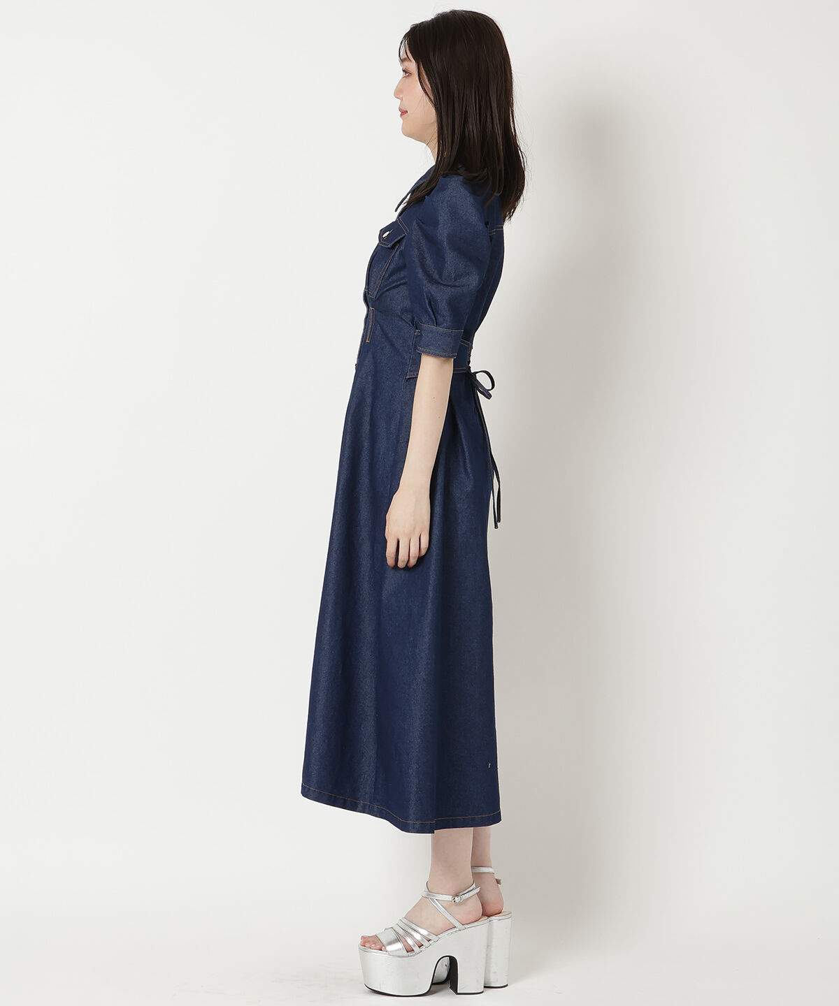 REDYAZEL「デニムポケットパワショルロングワンピース」|ワンピース|