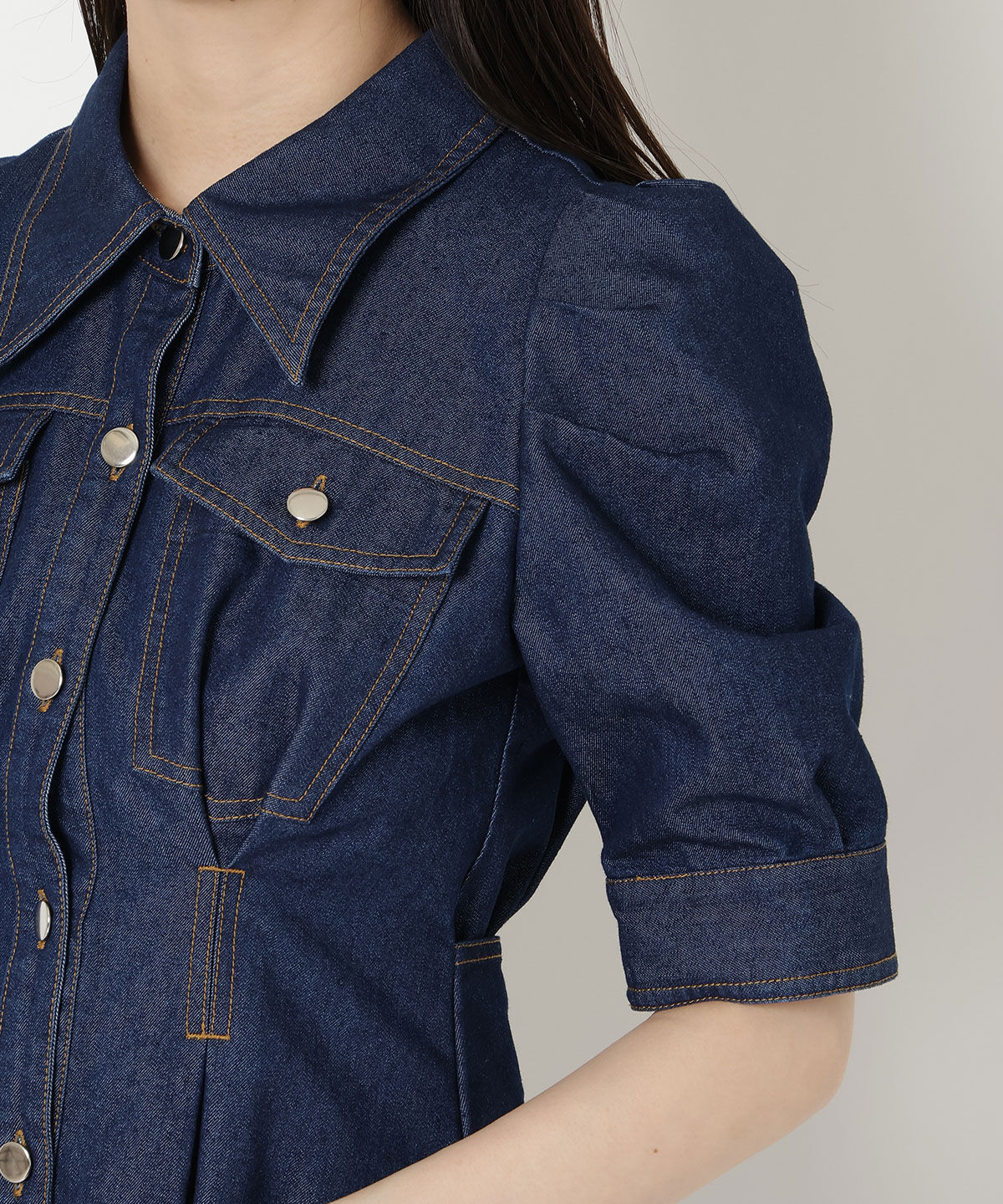 REDYAZEL「デニムポケットパワショルロングワンピース」|ワンピース|