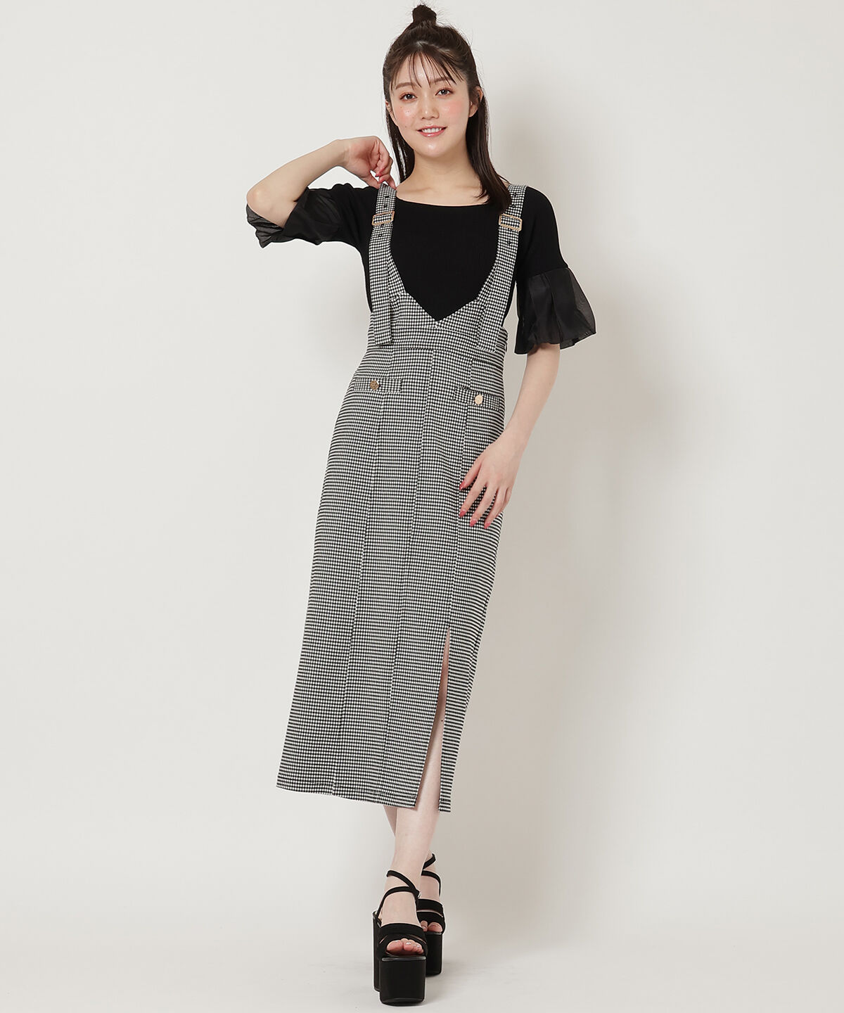 REDYAZEL「ガムストレッチサス付きタイトスカート」|タイト|黒系チェック