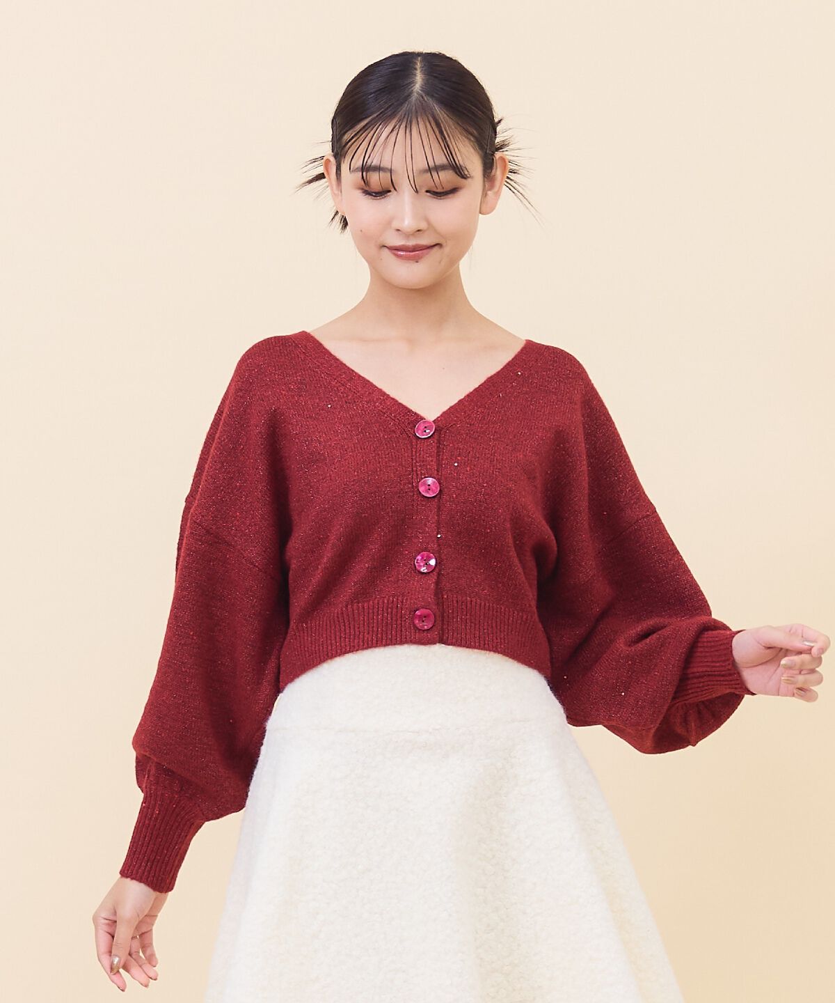REDYAZEL「ラメスパンコールショートカーディガン」|カーディガン|