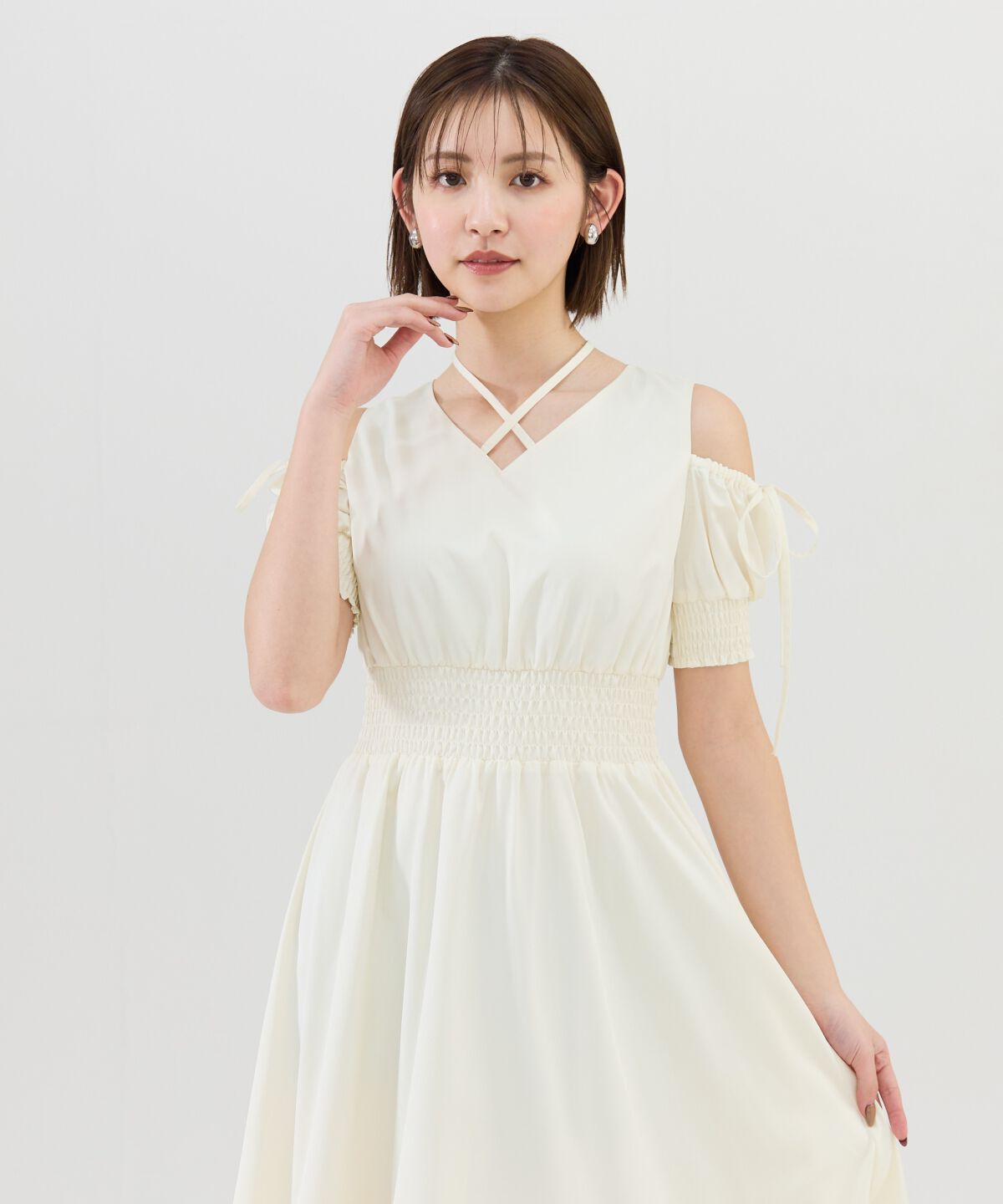 REDYAZEL「シャーリングオープンショルダーワンピース」|ワンピース|