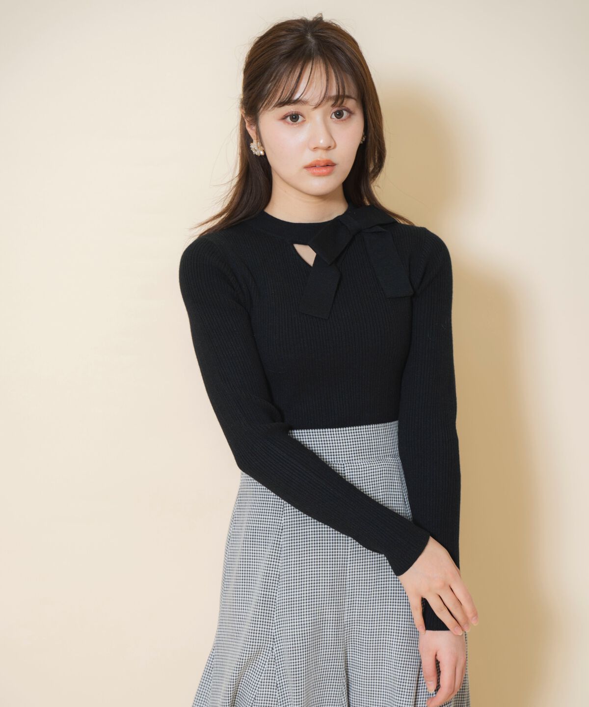 WILLSELECTION「アシメリボンプルオーバー」|ニット・セーター|ブラック