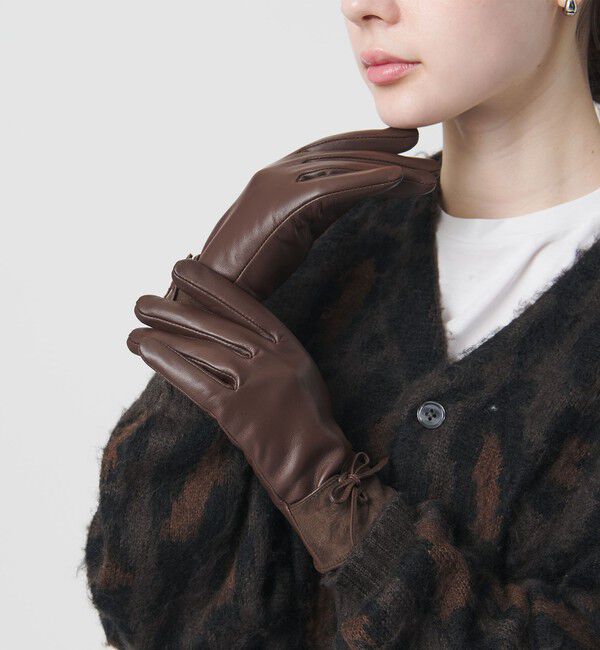 BEAUTY&YOUTH UNITED ARROWS「レザー&times;スエード コンビ リボン グローブ」|手袋|DK.BROWN
