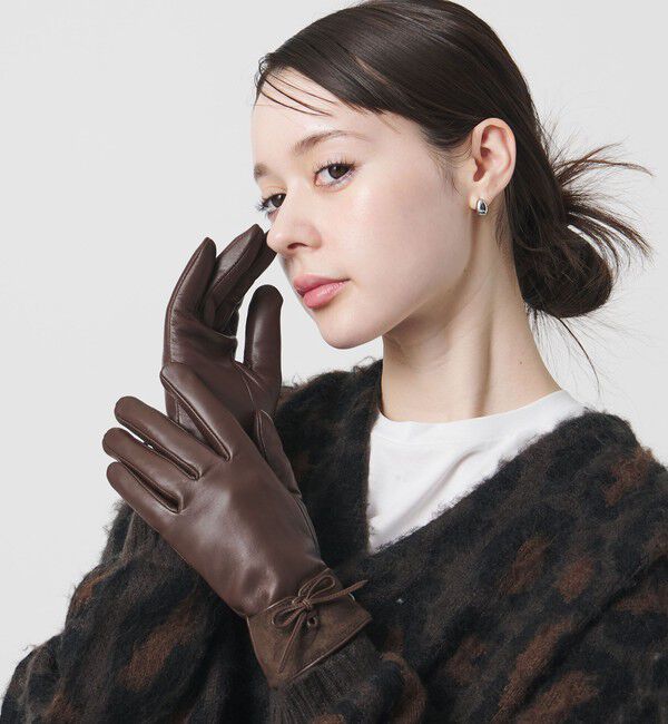 BEAUTY&YOUTH UNITED ARROWS「レザー&times;スエード コンビ リボン グローブ」|手袋|